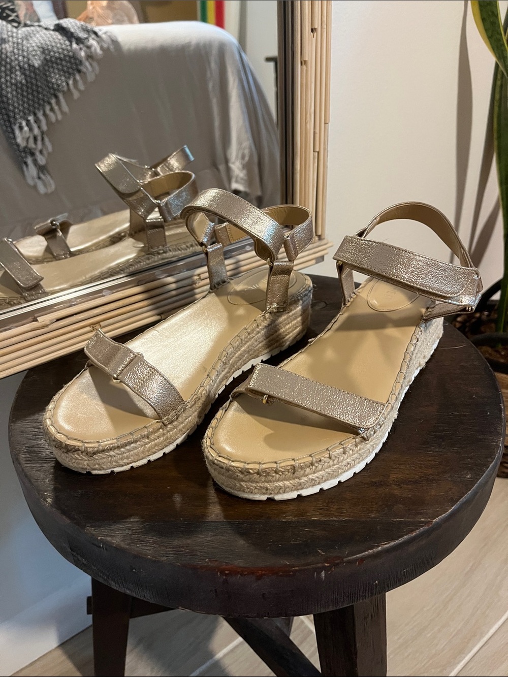 Nine West Metallic Gold Espadrille Platform Sandals